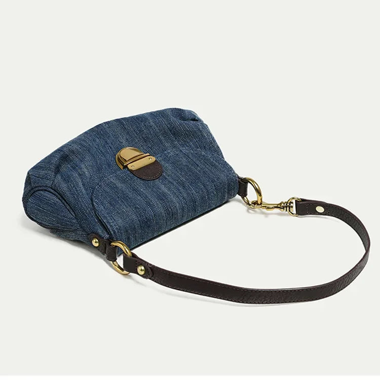 Giselle Denim Shoulder Bag with Flap Detail