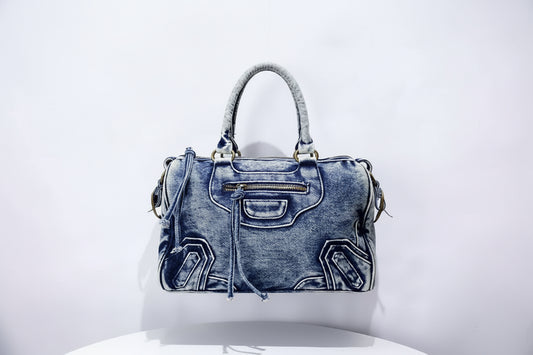 Moto-Inspired Top Handle Shoulder Bag