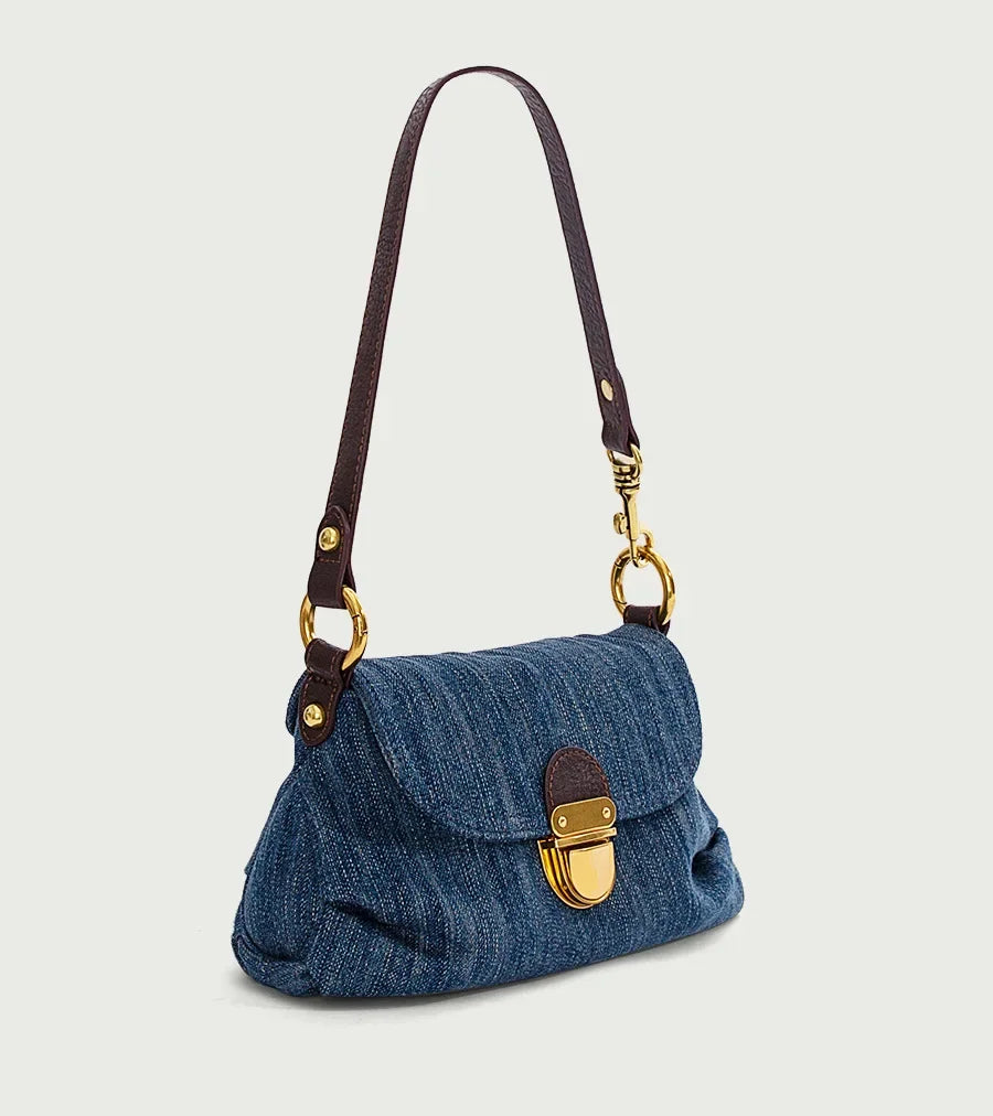 Giselle Denim Shoulder Bag with Flap Detail