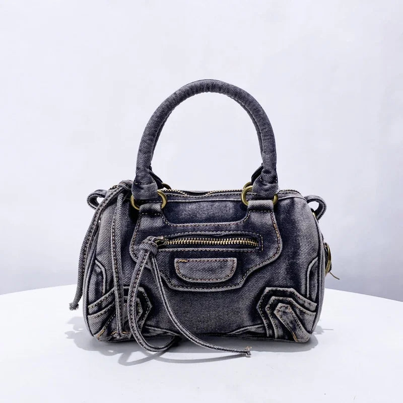 Moto-Inspired Top Handle Shoulder Bag