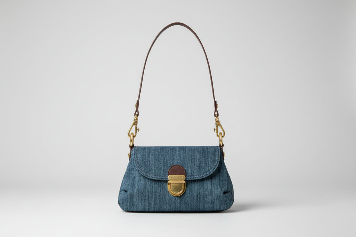 Giselle Denim Shoulder Bag with Flap Detail