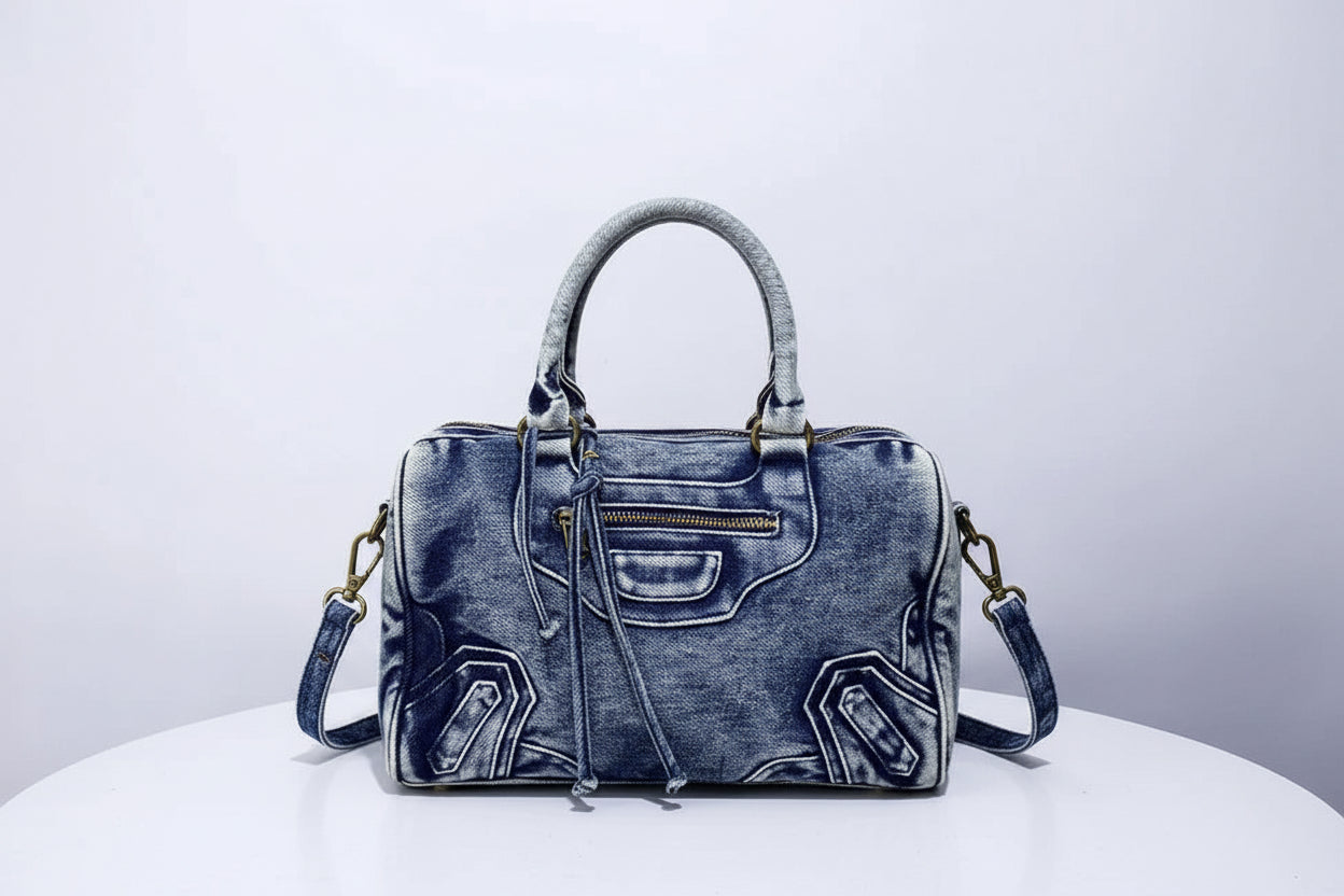Moto-Inspired Top Handle Shoulder Bag