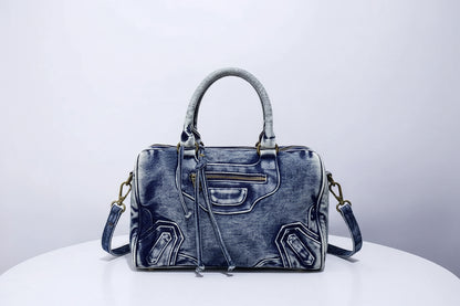 Moto-Inspired Top Handle Shoulder Bag