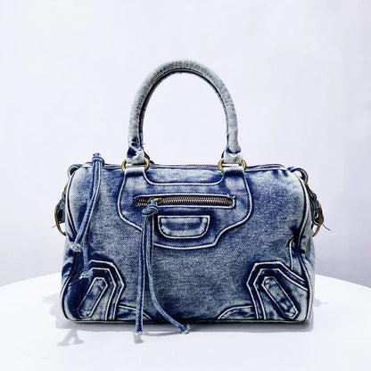 Moto-Inspired Top Handle Shoulder Bag
