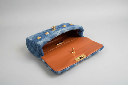 Belle Studded Denim Flap Shoulder Bag