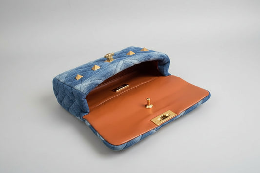 Belle Studded Denim Flap Shoulder Bag