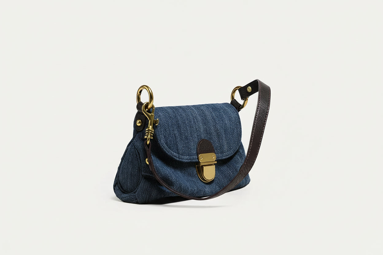Giselle Denim Shoulder Bag with Flap Detail