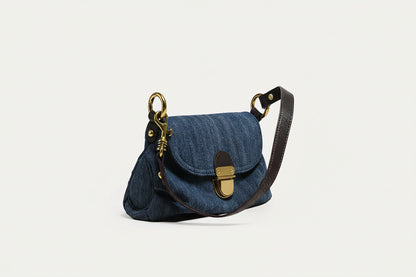 Giselle Denim Shoulder Bag with Flap Detail