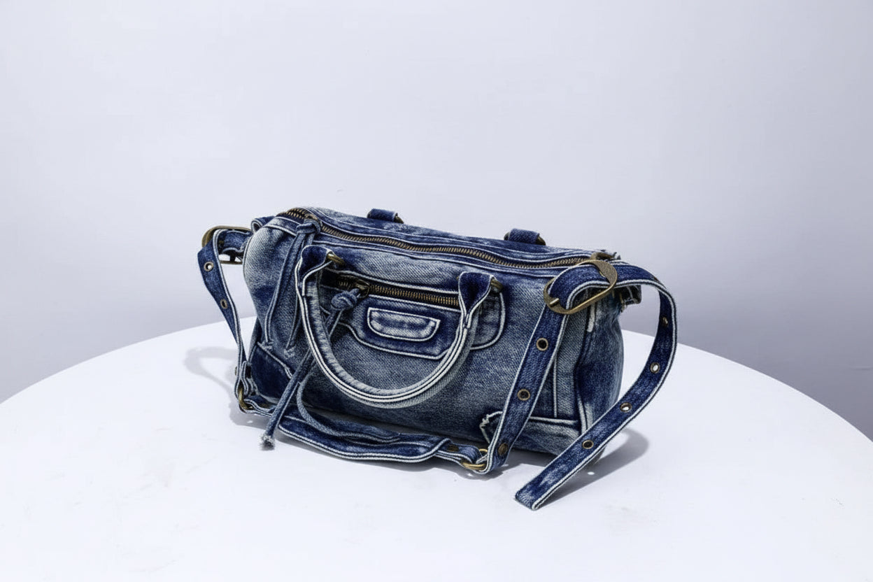 Moto-Inspired Top Handle Shoulder Bag