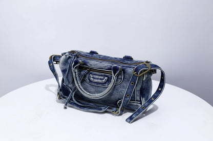 Moto-Inspired Top Handle Shoulder Bag