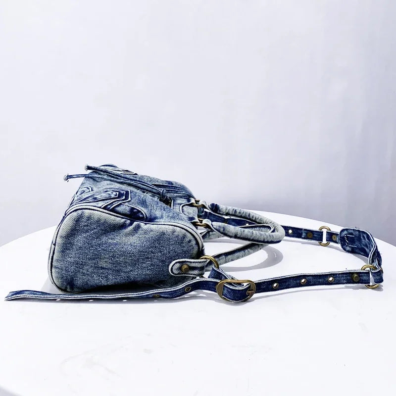 Moto-Inspired Top Handle Shoulder Bag