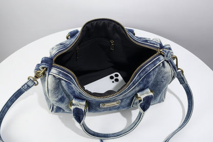 Moto-Inspired Top Handle Shoulder Bag