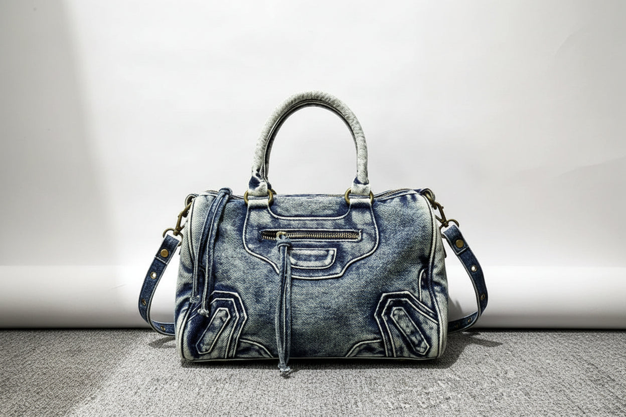 Moto-Inspired Top Handle Shoulder Bag