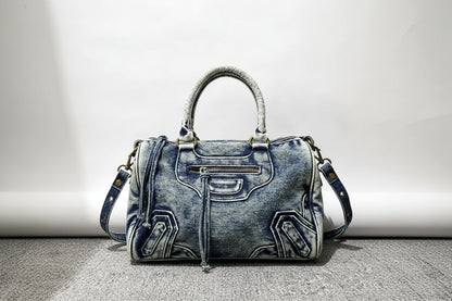 Moto-Inspired Top Handle Shoulder Bag