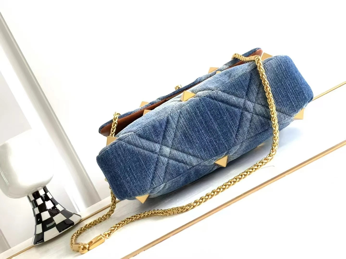 Belle Studded Denim Flap Shoulder Bag