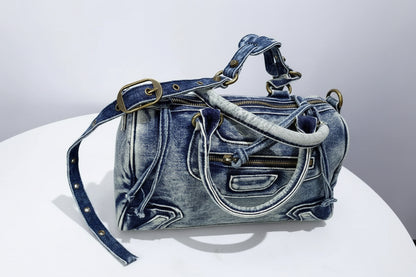 Moto-Inspired Top Handle Shoulder Bag
