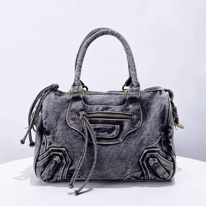 Moto-Inspired Top Handle Shoulder Bag
