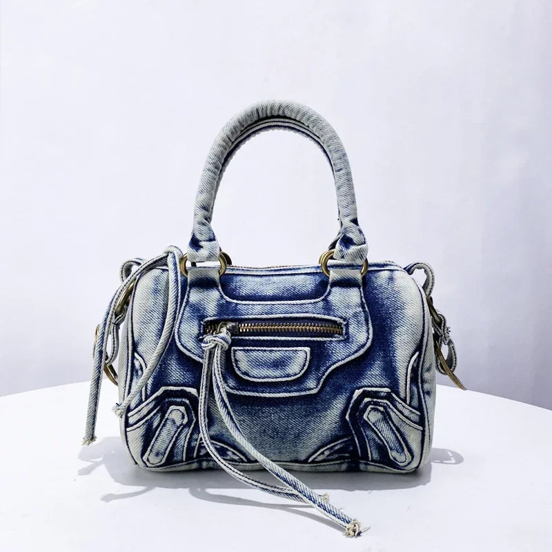 Moto-Inspired Top Handle Shoulder Bag