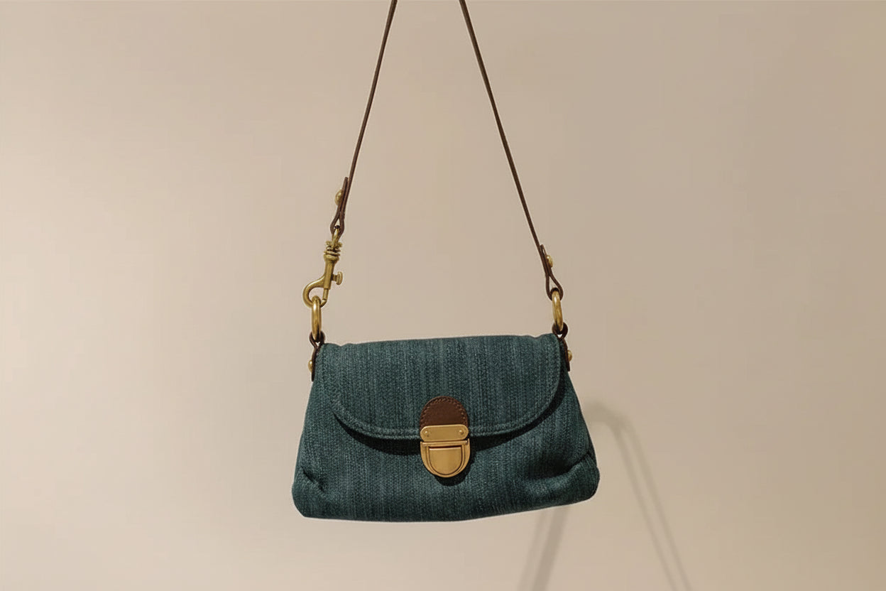 Giselle Denim Shoulder Bag with Flap Detail