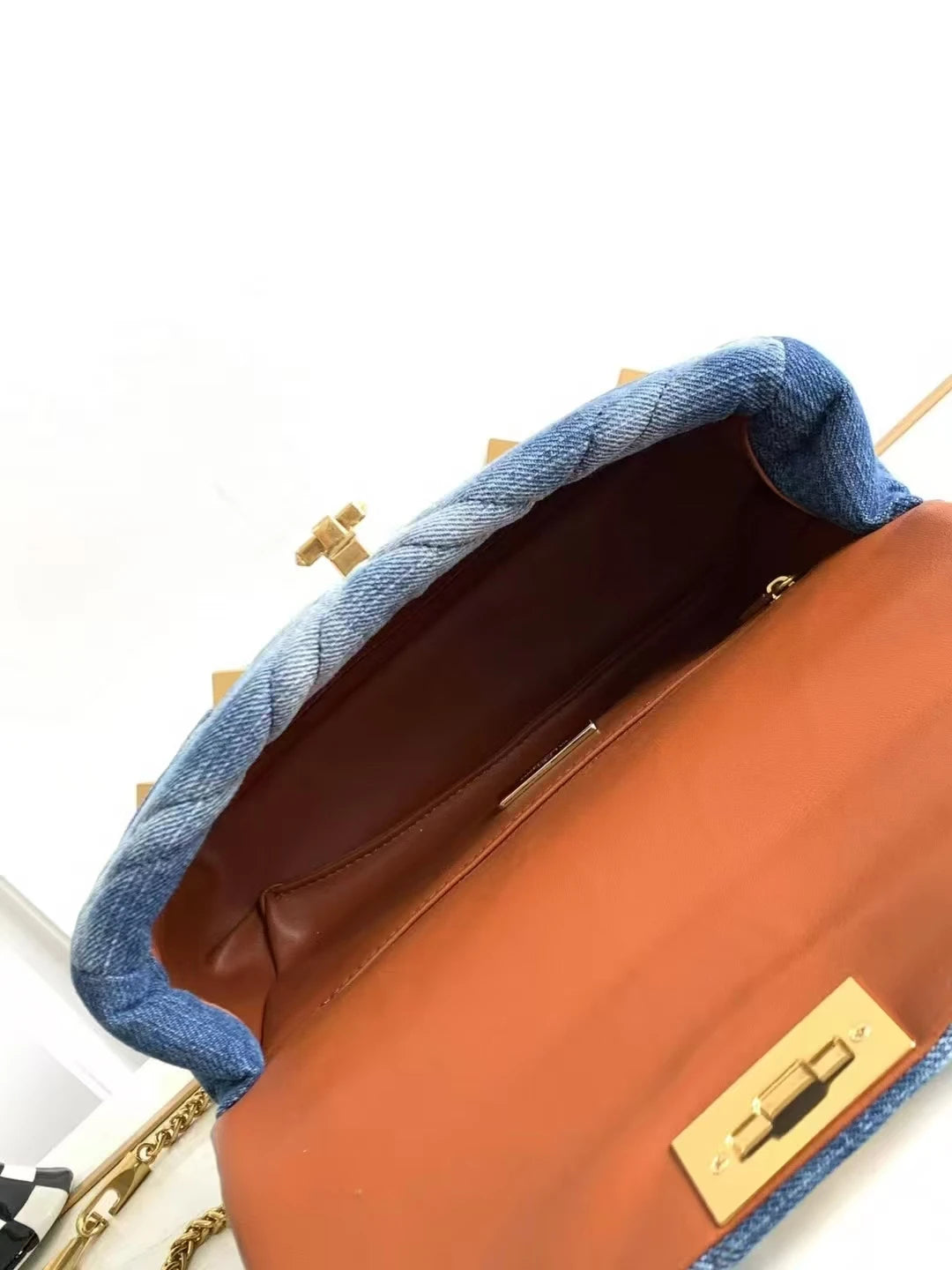 Belle Studded Denim Flap Shoulder Bag