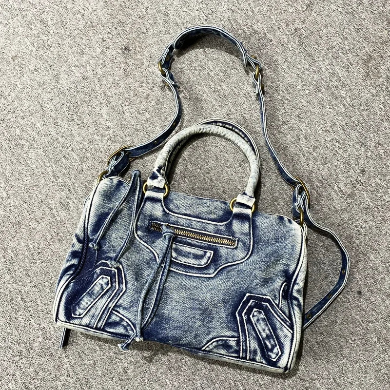 Moto-Inspired Top Handle Shoulder Bag