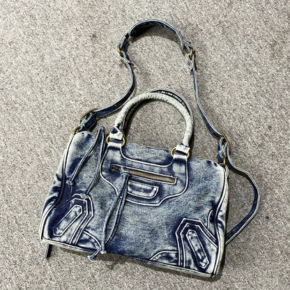 Moto-Inspired Top Handle Shoulder Bag