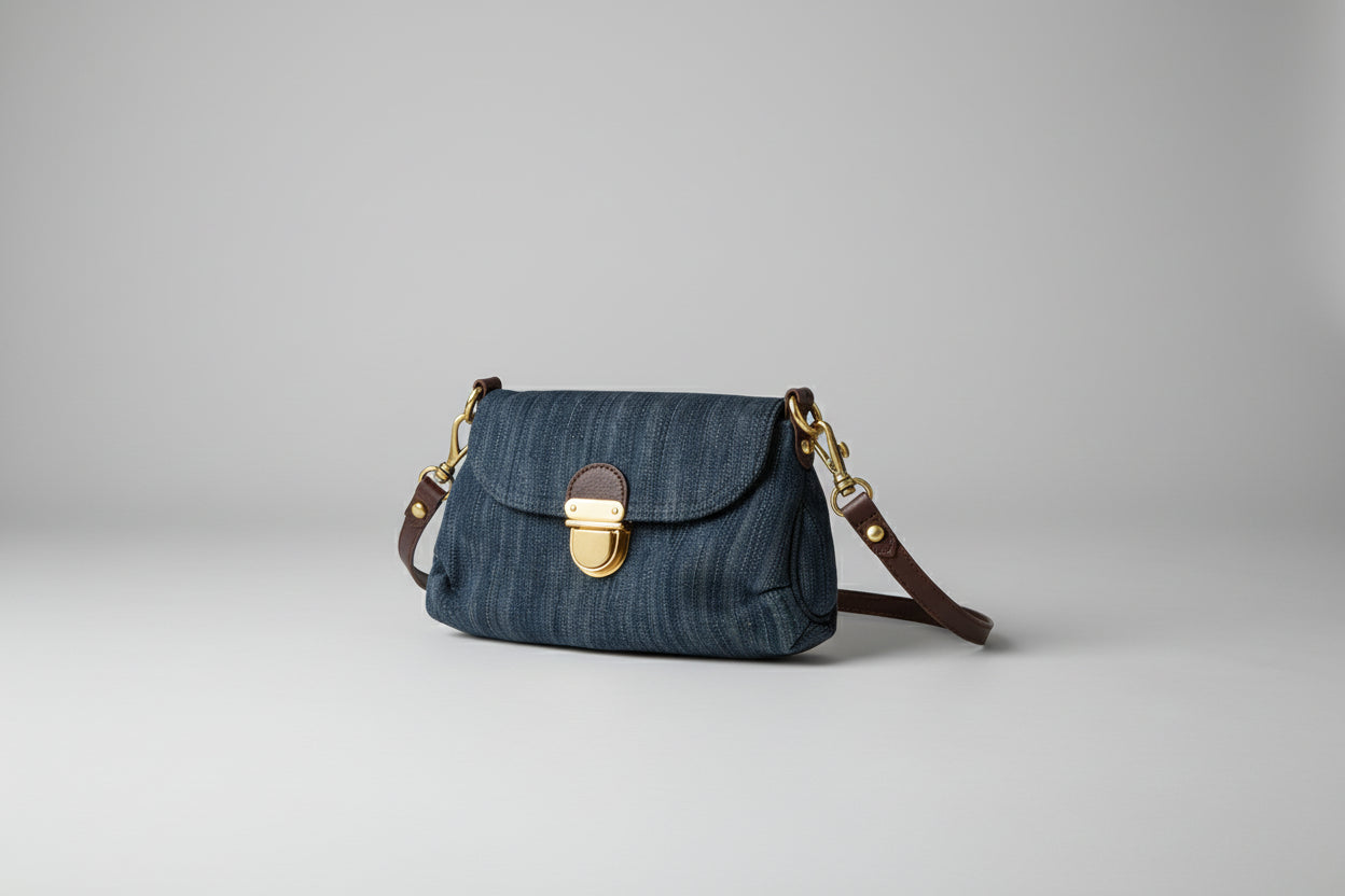 Giselle Denim Shoulder Bag with Flap Detail