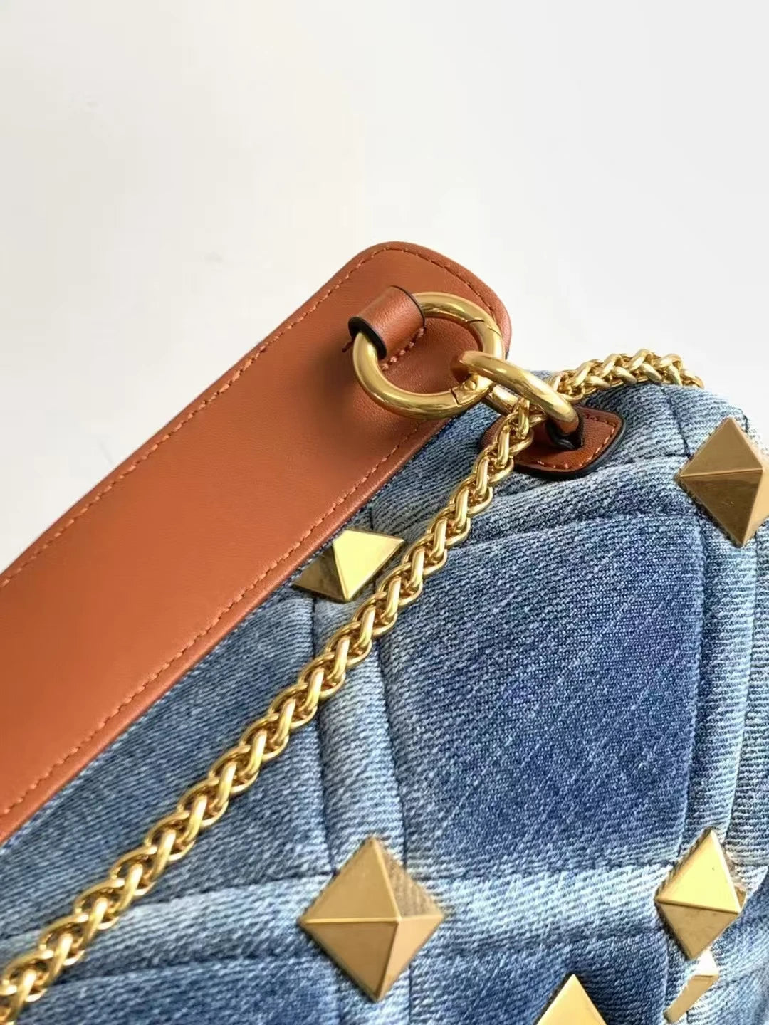 Belle Studded Denim Flap Shoulder Bag