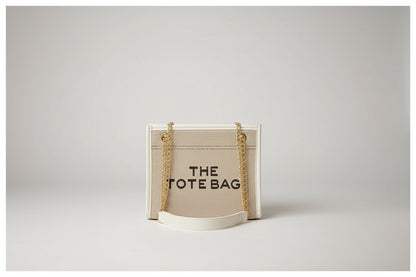 Denim Chain Tote Bag with Embroidered Statement Detail