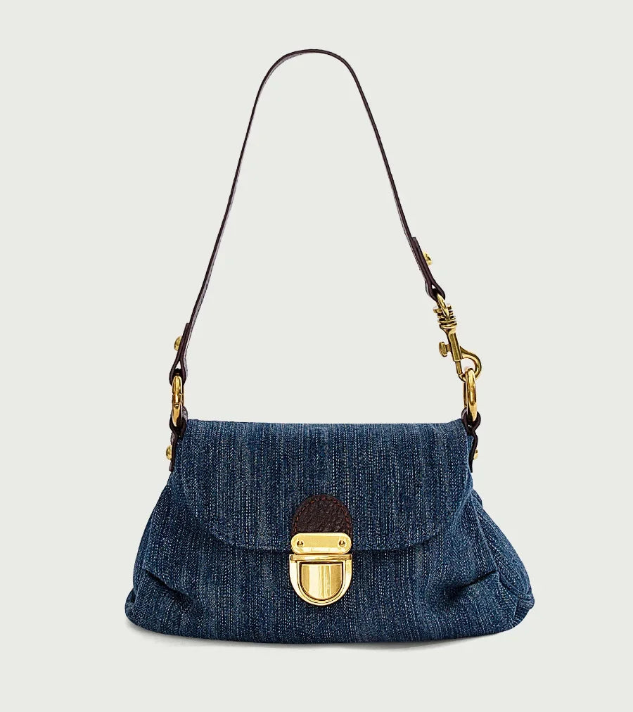 Giselle Denim Shoulder Bag with Flap Detail