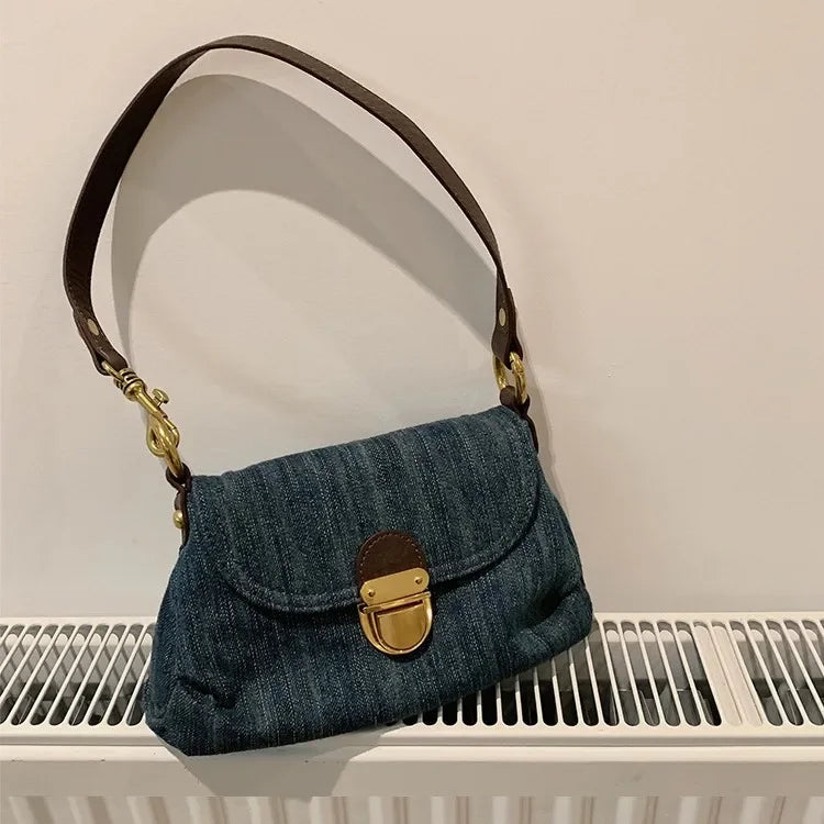 Giselle Denim Shoulder Bag with Flap Detail