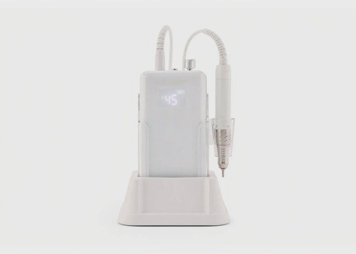 White dental device with digital display on a white background