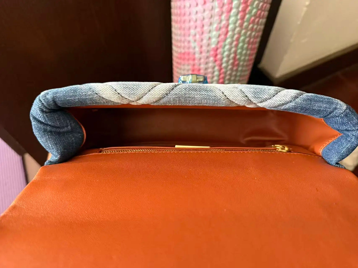 Belle Studded Denim Flap Shoulder Bag