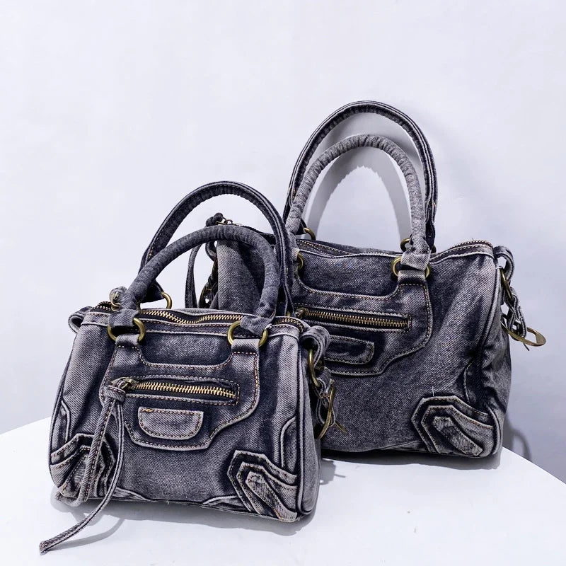 Moto-Inspired Top Handle Shoulder Bag