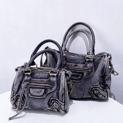 Moto-Inspired Top Handle Shoulder Bag
