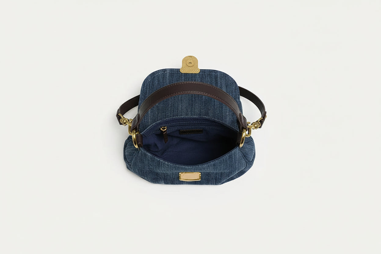 Giselle Denim Shoulder Bag with Flap Detail