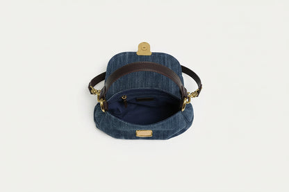 Giselle Denim Shoulder Bag with Flap Detail