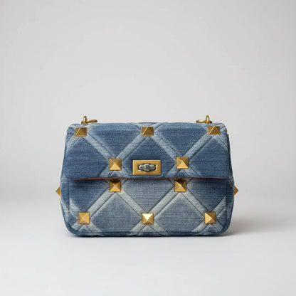 Belle Studded Denim Flap Shoulder Bag