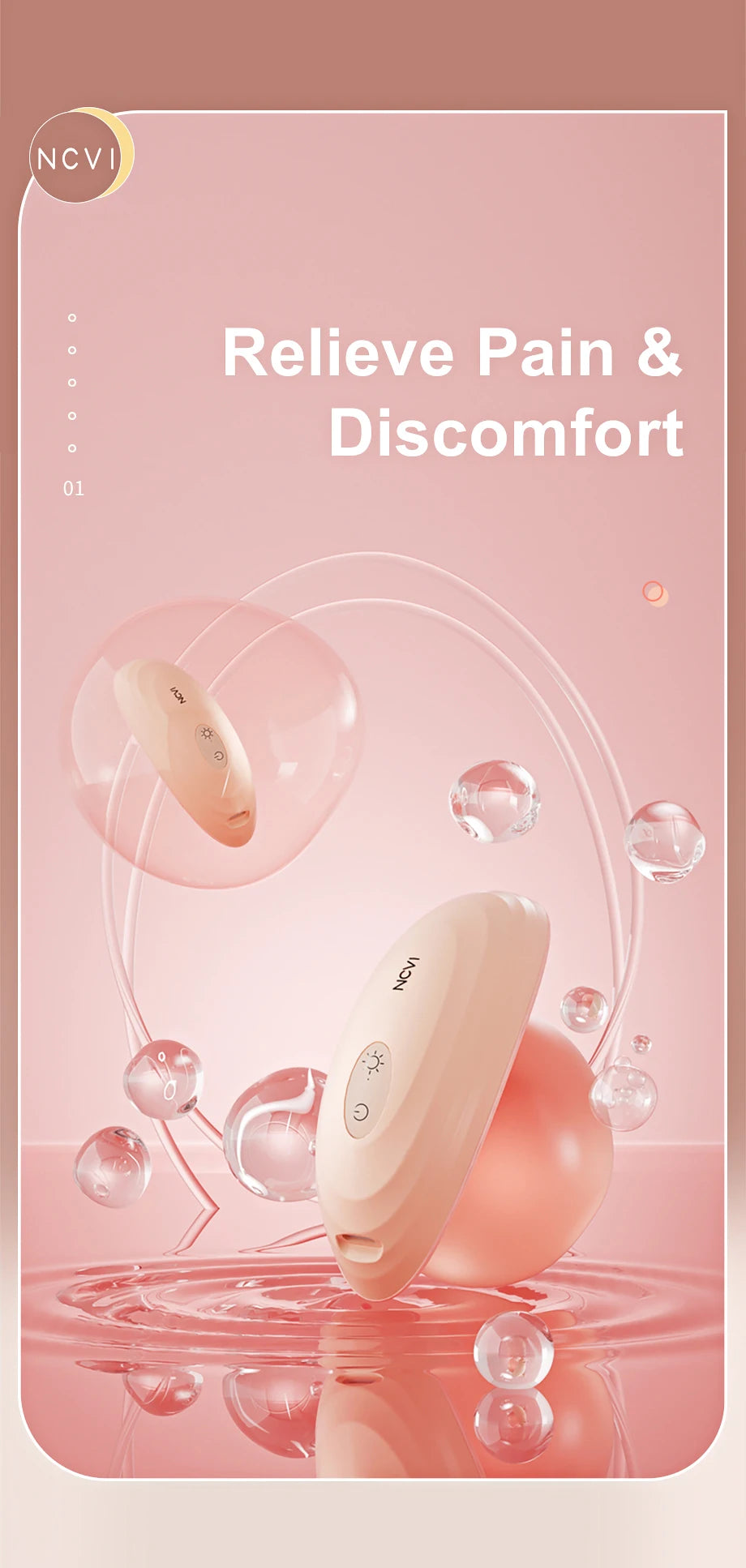 Product with text 'Relieve Pain & Discomfort' on a pink background