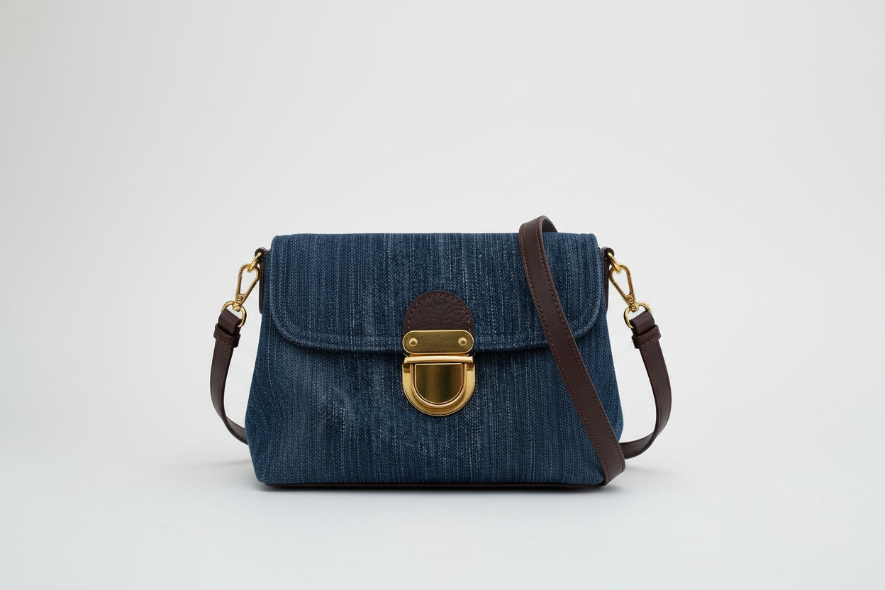 Giselle Denim Shoulder Bag with Flap Detail