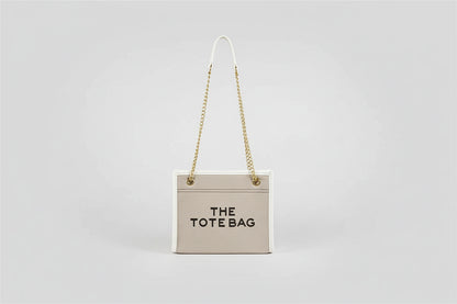 Denim Chain Tote Bag with Embroidered Statement Detail