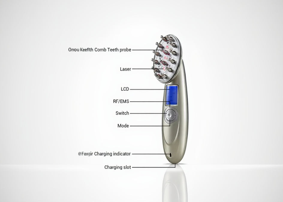 Electronic device with labeled parts on a white background