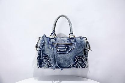 Moto-Inspired Top Handle Shoulder Bag