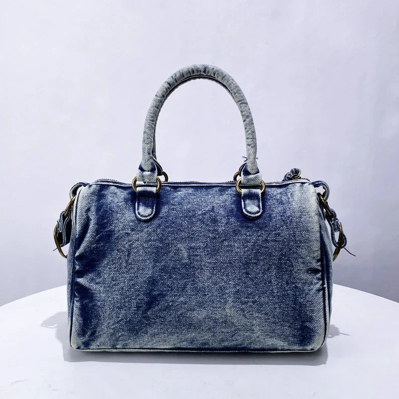 Moto-Inspired Top Handle Shoulder Bag