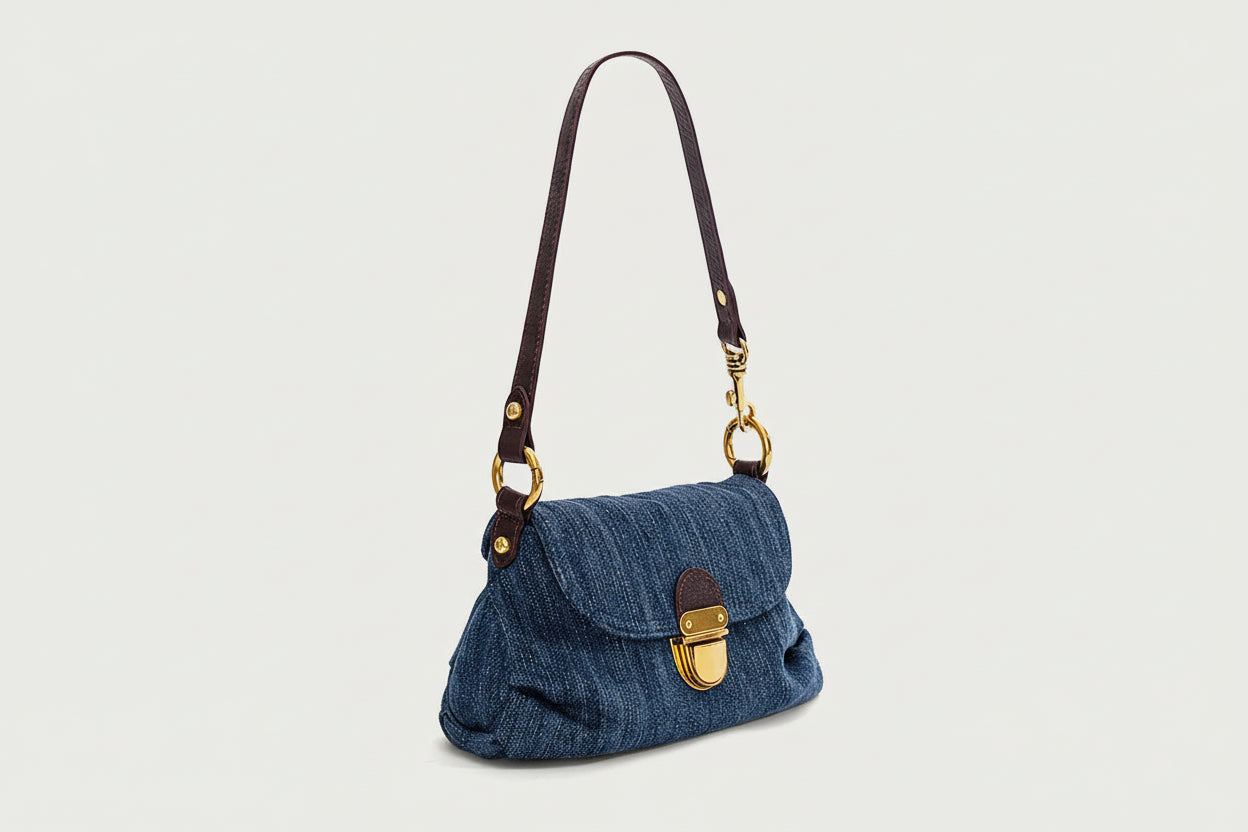 Giselle Denim Shoulder Bag with Flap Detail
