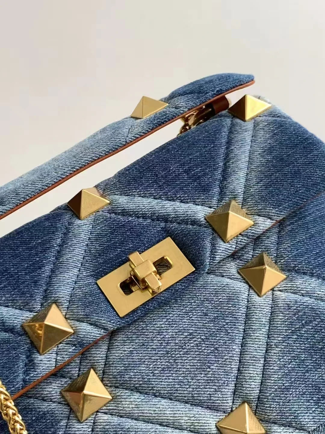 Belle Studded Denim Flap Shoulder Bag