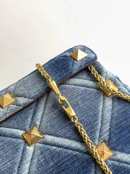 Belle Studded Denim Flap Shoulder Bag