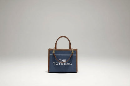 Denim Chain Tote Bag with Embroidered Statement Detail