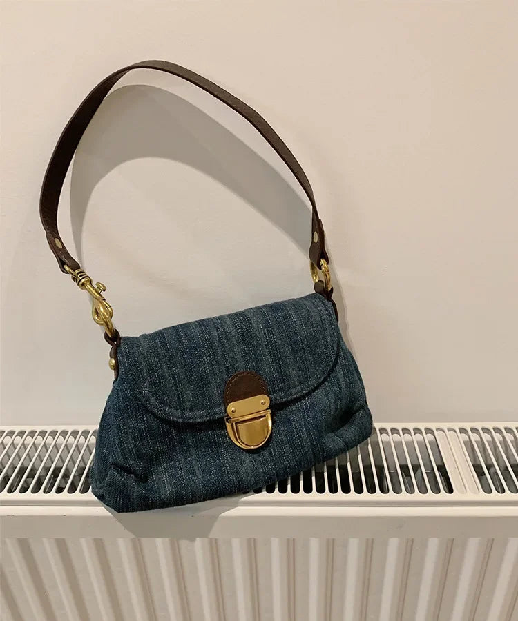 Giselle Denim Shoulder Bag with Flap Detail